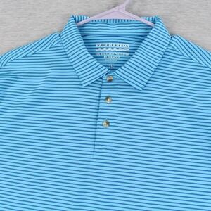 Fair Harbor Polo Shirt Mens Size L Blue Striped Short Sleeve Polyester Spandex